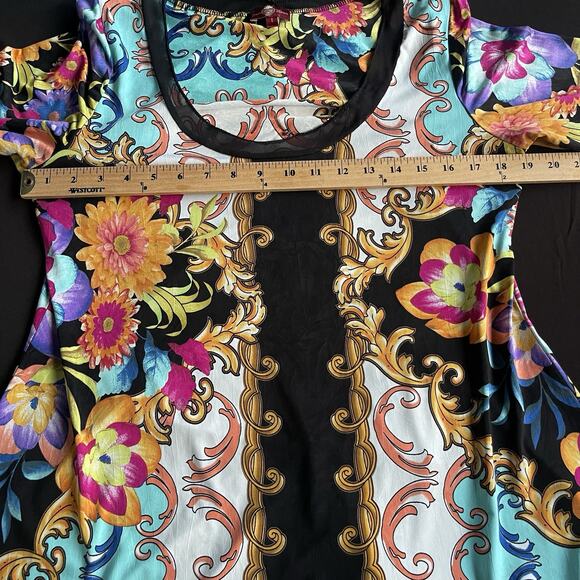 From the Heart Womens Blouse Large Trudy Colorful Floral Stretch Asymmetrical - Picture 8 of 11